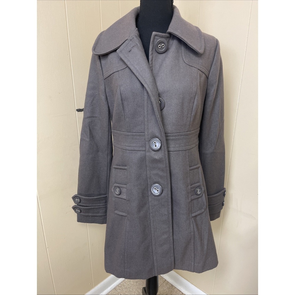 Women's‎ gray pea coat Anthropology Size Med Wool Lined Preppy Warm Heavyweight